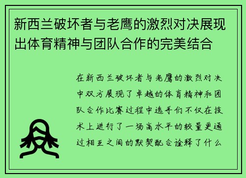 新西兰破坏者与老鹰的激烈对决展现出体育精神与团队合作的完美结合
