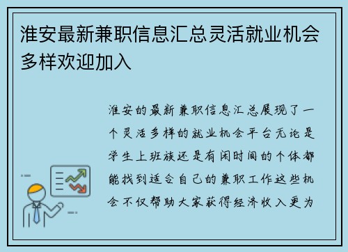 淮安最新兼职信息汇总灵活就业机会多样欢迎加入
