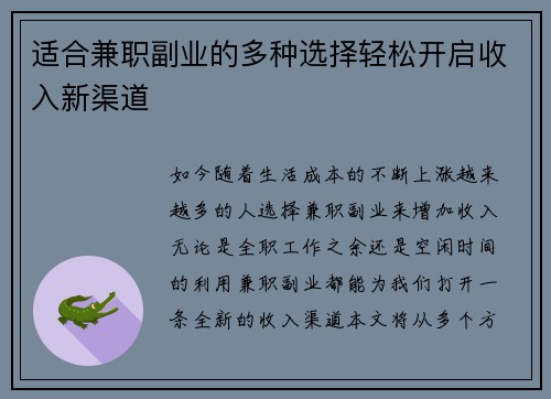 适合兼职副业的多种选择轻松开启收入新渠道