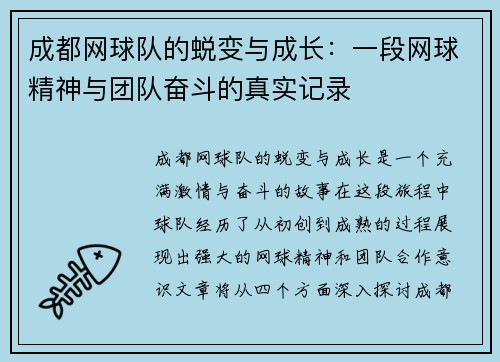 成都网球队的蜕变与成长：一段网球精神与团队奋斗的真实记录
